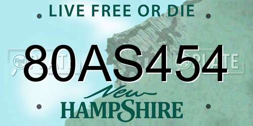 80AS454 New Hampshire License Plate