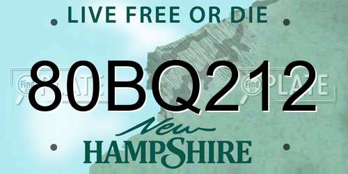 80BQ212 New Hampshire License Plate