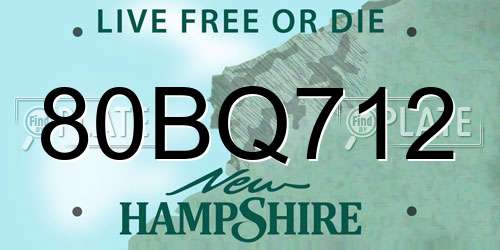 80BQ712 New Hampshire License Plate