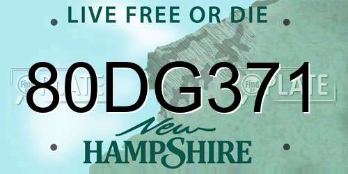 80DG371 New Hampshire License Plate