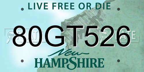 80GT526 New Hampshire License Plate