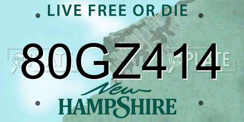 80GZ414 New Hampshire License Plate