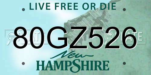 80GZ526 New Hampshire License Plate