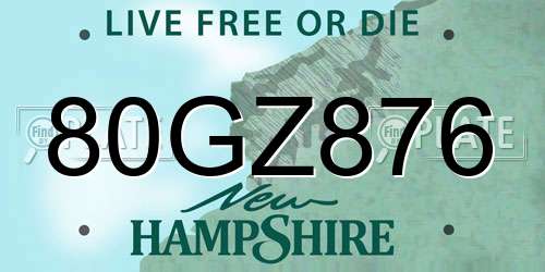80GZ876 New Hampshire License Plate