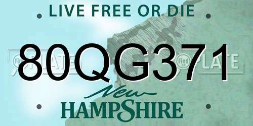 80QG371 New Hampshire License Plate