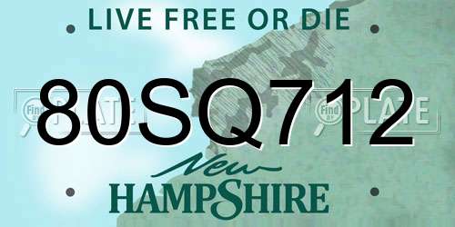 80SQ712 New Hampshire License Plate