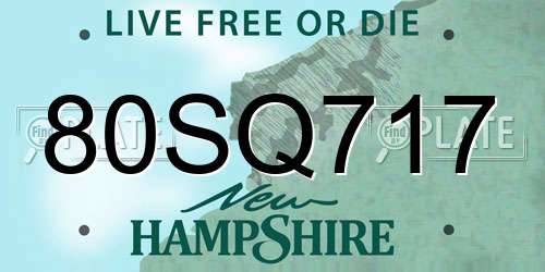 80SQ717 New Hampshire License Plate