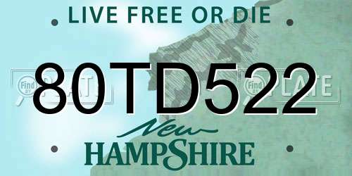 80TD522 New Hampshire License Plate