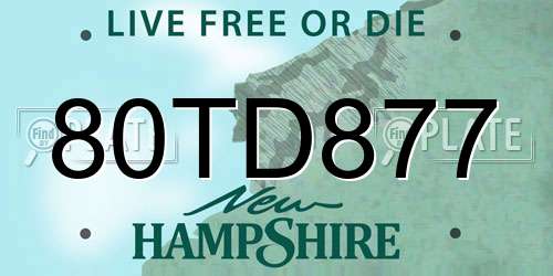 80TD877 New Hampshire License Plate