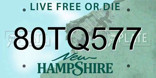 80TQ577 New Hampshire License Plate