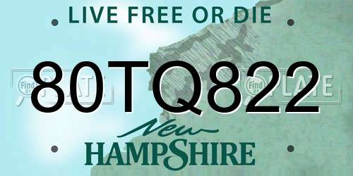 80TQ822 New Hampshire License Plate