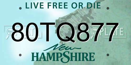 80TQ877 New Hampshire License Plate