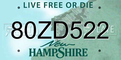 80ZD522 New Hampshire License Plate