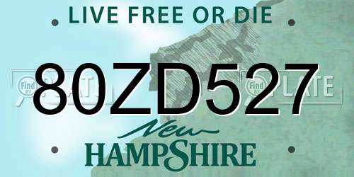 80ZD527 New Hampshire License Plate