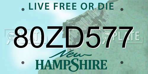 80ZD577 New Hampshire License Plate