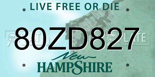 80ZD827 New Hampshire License Plate