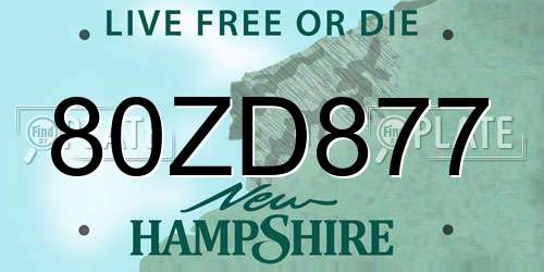 80ZD877 New Hampshire License Plate