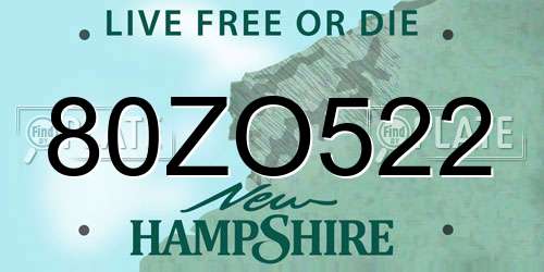 80ZO522 New Hampshire License Plate