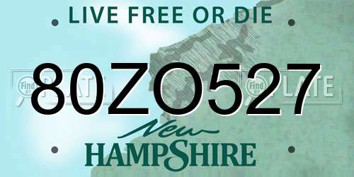 80ZO527 New Hampshire License Plate