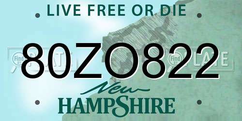 80ZO822 New Hampshire License Plate
