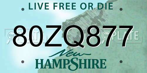 80ZQ877 New Hampshire License Plate