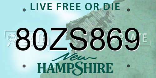 80ZS869 New Hampshire License Plate
