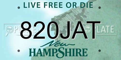 820JAT New Hampshire License Plate