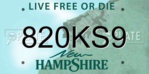 820KS9 New Hampshire License Plate