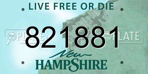 821881 New Hampshire License Plate