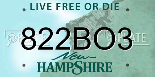 822BO3 New Hampshire License Plate