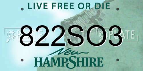 822SO3 New Hampshire License Plate