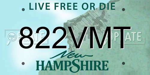 822VMT New Hampshire License Plate