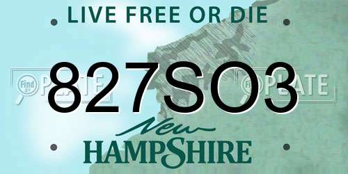 827SO3 New Hampshire License Plate