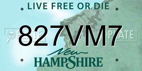 827VM7 New Hampshire License Plate