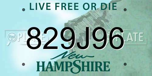 829J96 New Hampshire License Plate
