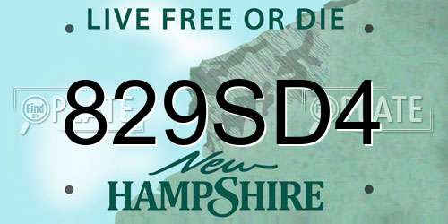 829SD4 New Hampshire License Plate