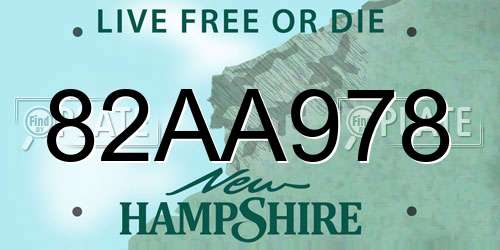 82AA978 New Hampshire License Plate