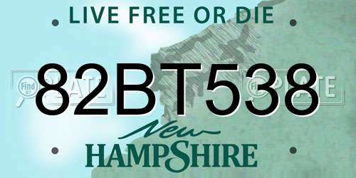 82BT538 New Hampshire License Plate