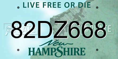 82DZ668 New Hampshire License Plate