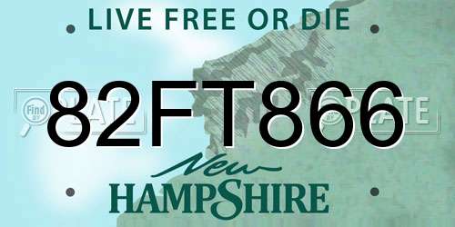 82FT866 New Hampshire License Plate