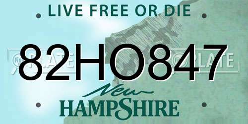 82HO847 New Hampshire License Plate