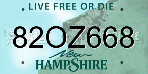 82OZ668 New Hampshire License Plate