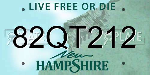 82QT212 New Hampshire License Plate