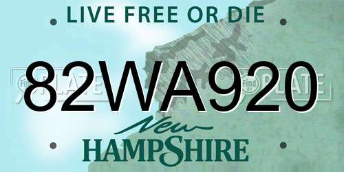 82WA920 New Hampshire License Plate