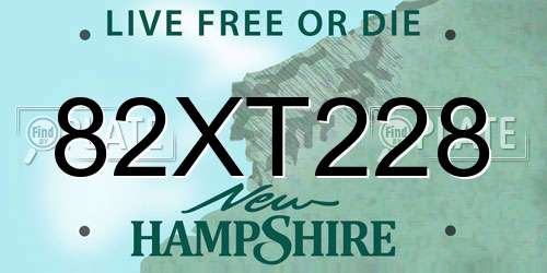 82XT228 New Hampshire License Plate