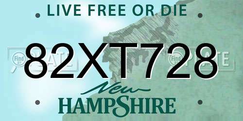 82XT728 New Hampshire License Plate