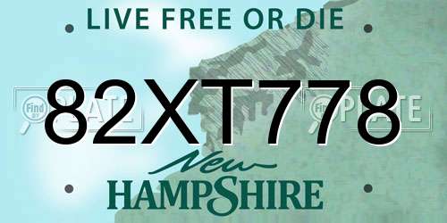 82XT778 New Hampshire License Plate