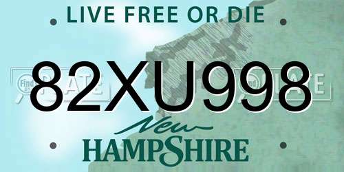 82XU998 New Hampshire License Plate