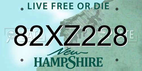 82XZ228 New Hampshire License Plate