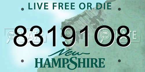 83191O8 New Hampshire License Plate